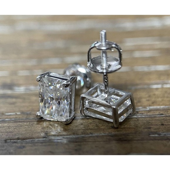 2 Carat DEW Radiant Cut Moissanite Stud Earrings in Sterling Silver (Certified) - Picture 4 of 4